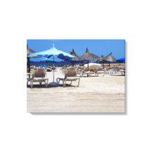 Sandy Beach Scene with Chairs & Umbrellas Wall Art