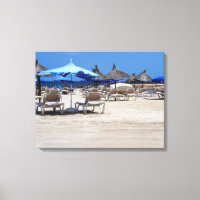 Sandy Beach Scene with Chairs & Umbrellas Wall Art