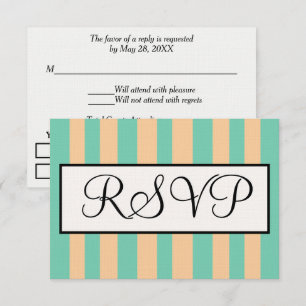 Sandy Beach Seafoam Green Cabana Stripes RSVP Card