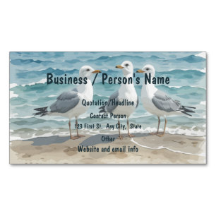 Sandy beach Seagulls Waves Magnetic Business Card