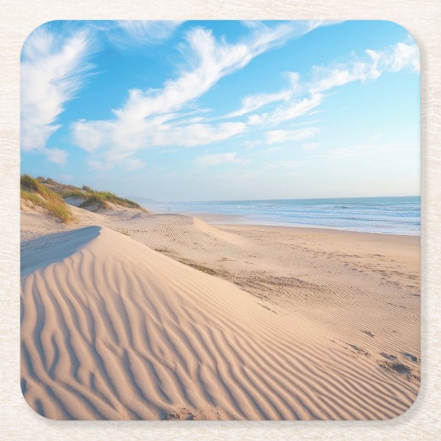 Sandy Beach Square Paper Coaster (Front)