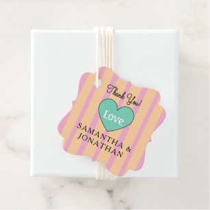 Sandy Beach Stripes Green Heart Wedding Thank You Favour Tags
