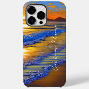 Sandy Beach Sunset with personalised name iPhone 14 Pro Max Case