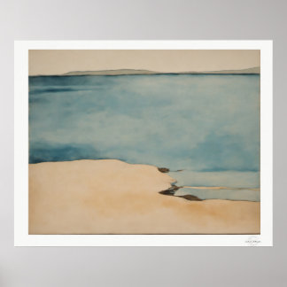 Sandy Beach Watercolor Canvas, Calm Shoreline Poster
