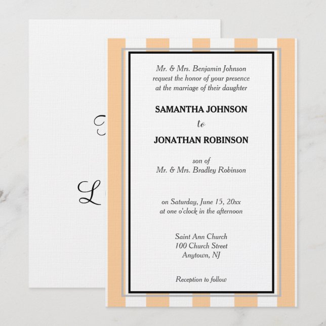 Sandy Beach White Cabana Stripes Love Invitation (Front/Back)