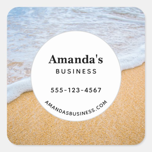 Sandy Beach with Foamy Surf Business Square Sticker (Front)