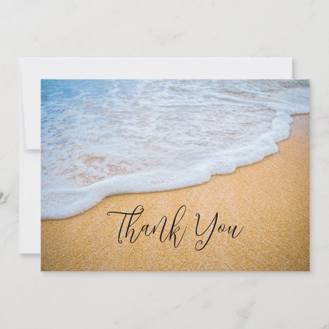 Sandy Beach with Foamy Surf Photo Thank You Card (Front)