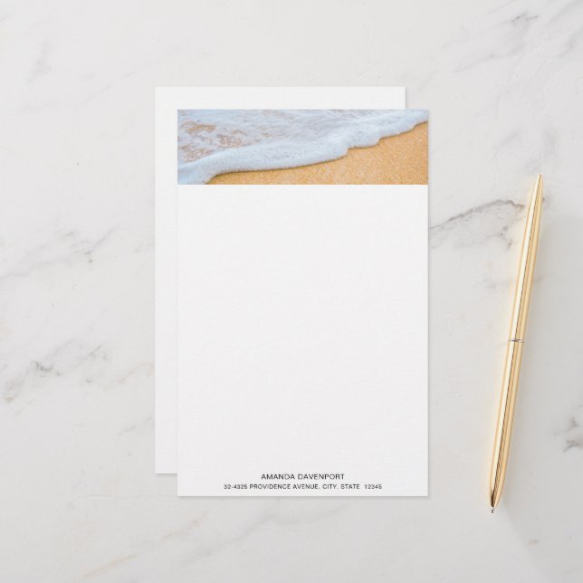  Sandy Beach with Foamy Surf Stationery (Front/Back In Situ)