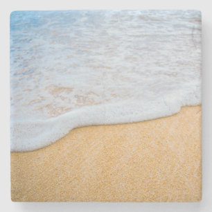 Sandy Beach with Foamy Surf Stone Coaster