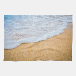 Sandy Beach with Foamy Surf Tea Towel