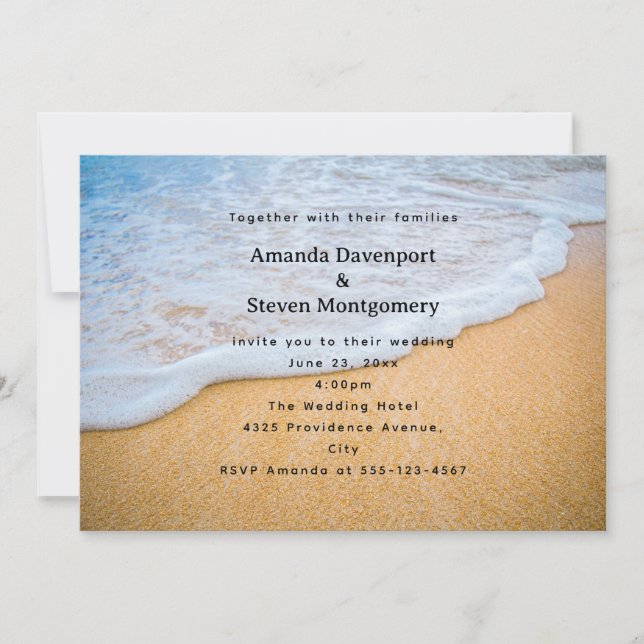 Sandy Beach with Foamy Surf Wedding Invitation (Front)