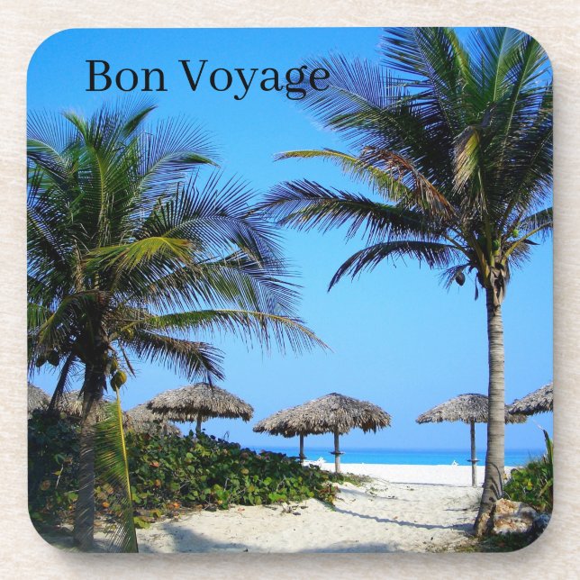 Sandy Beach With Palm Trees and An Ocean View Beve Coaster (Front)