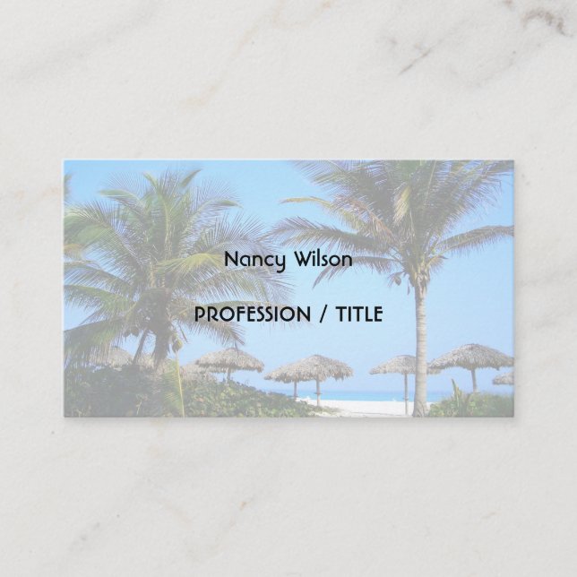 Sandy Beach With Palm Trees and An Ocean View Business Card (Front)