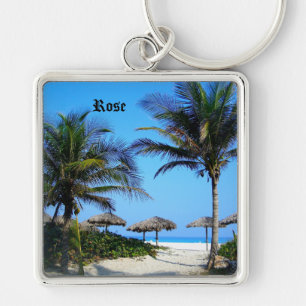 Sandy Beach With Palm Trees and An Ocean View Keyc Key Ring
