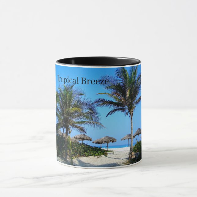 Sandy Beach With Palm Trees and An Ocean View Mug (Center)