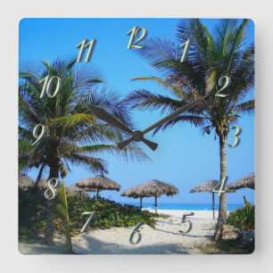 Sandy Beach With Palm Trees and An Ocean View Squa Square Wall Clock
