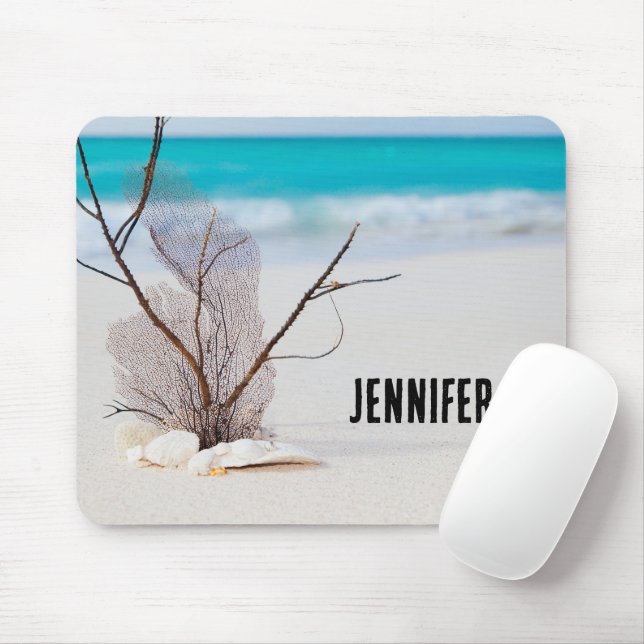 Sandy Beach with White Seashells Mouse Pad (With Mouse)