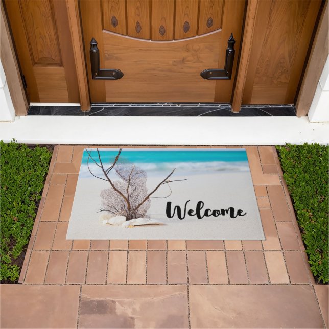 Sandy Beach with White Seashells Welcome Doormat (Outdoor)