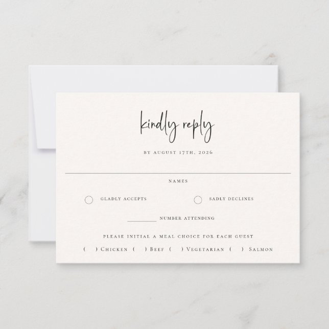Sandy Beige Beach Wedding Meal Choice RSVP Card (Front)