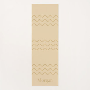 Sandy Beige Modern Wavy Lines With Custom Name Yoga Mat