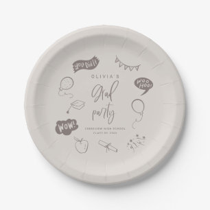Sandy Beige Quirky Grad Icons Graduation Party Paper Plate