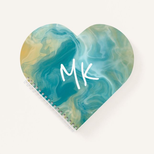 Sandy Brown Ocean Blue Fluid Art Notebook (Front)