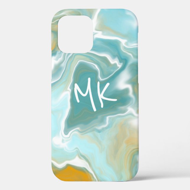 Sandy Brown Ocean Blue Marble Fluid Art Case-Mate iPhone Case (Back)
