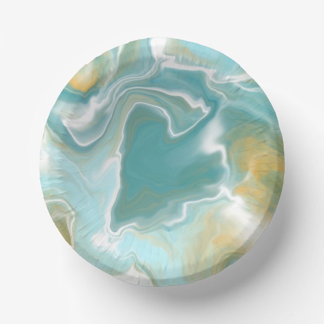 Sandy Brown Ocean Blue Marble Fluid Art  Paper Plate (Front)