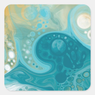 Sandy Brown Ocean Teal Fluid Art Square Sticker
