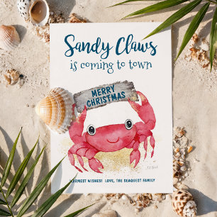 Sandy Claws Crab Warm Wishes Beach Christmas Holiday Card