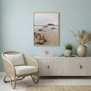 Sandy coast with rocks, moody ocean aesthetic poster