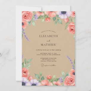 Sandy Coral Peony Wedding Invitation