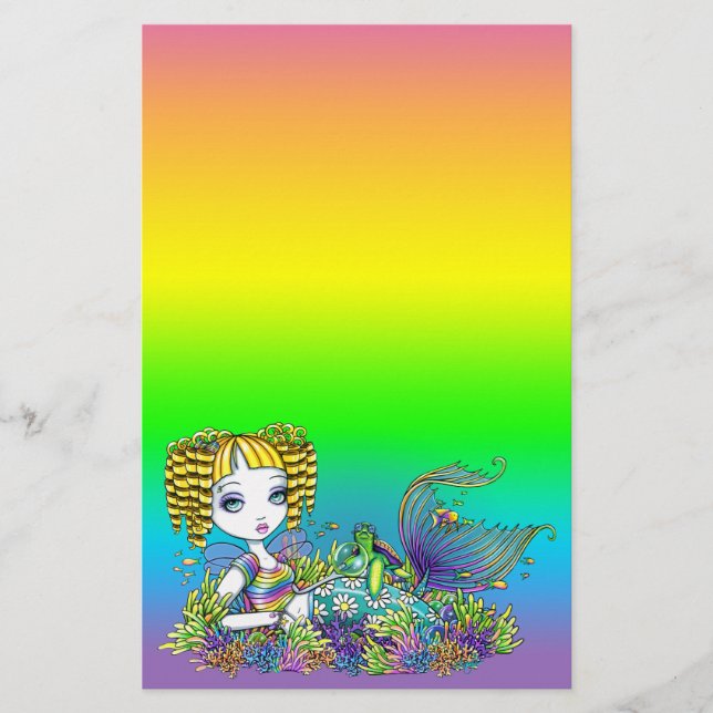 "Sandy" Cute Rainbow Fairy Mermaid Art Stationery (Front)