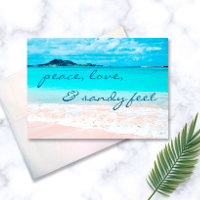 “Sandy feet” blue water beach photo blank inside