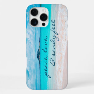 “Sandy Feet” Quote Blue Ocean & Sandy Beach Photo iPhone 16 Pro Max Case
