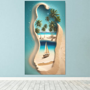 Sandy Footprint Paradise: A Tropical Escape  Canvas Print