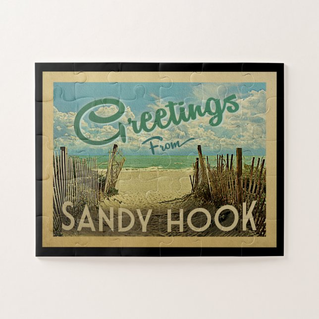 Sandy Hook Beach Vintage Travel Jigsaw Puzzle (Horizontal)