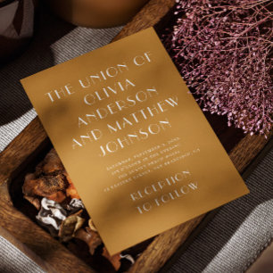 Sandy orange modern typography minimalist wedding invitation