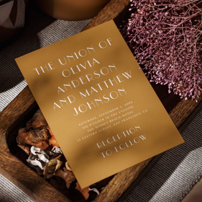 Sandy orange modern typography minimalist wedding invitation (Creator Uploaded)