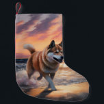 Sandy Paws Akita Dog on Beach Sunset<br><div class="desc">Immerse yourself in the tranquil beauty of our "Sandy Paws and Sunset Hues" dog on beach sunset design. This captivating scene captures the essence of a perfect evening at the shore, with a loyal canine companion enjoying the golden sands and the breathtaking hues of the setting sun. Whether you're a...</div>