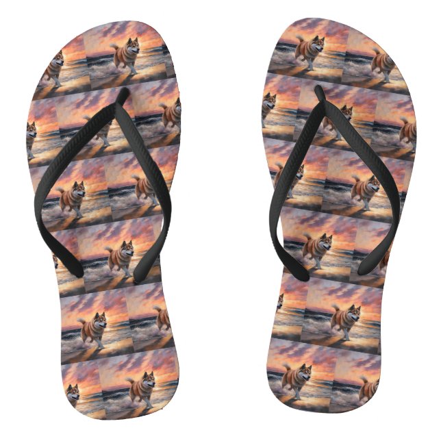 Sandy Paws Akita Dog on Beach Sunset Jandals (Footbed)
