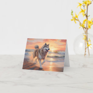 Sandy Paws Alaskan Malamute Dog on Beach Sunset Card