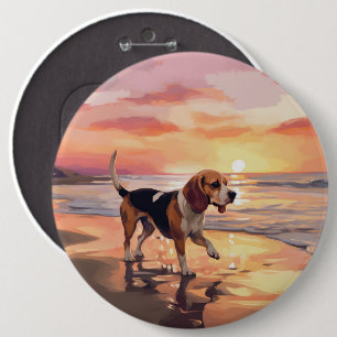 Sandy Paws Beagle Dog on Beach Sunset 6 Cm Round Badge