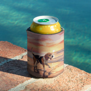 Sandy Paws Beagle Dog on Beach Sunset  Can Cooler