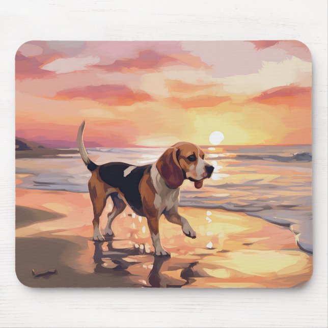Sandy Paws Beagle Dog on Beach Sunset  Mouse Pad (Front)