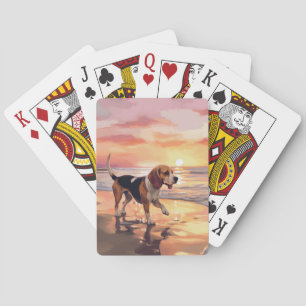 Sandy Paws Beagle Dog on Beach Sunset Playing Cards