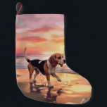Sandy Paws Beagle Dog on Beach Sunset  Small Christmas Stocking<br><div class="desc">Immerse yourself in the tranquil beauty of our "Sandy Paws and Sunset Hues" dog on beach sunset design. This captivating scene captures the essence of a perfect evening at the shore, with a loyal canine companion enjoying the golden sands and the breathtaking hues of the setting sun. Whether you're a...</div>