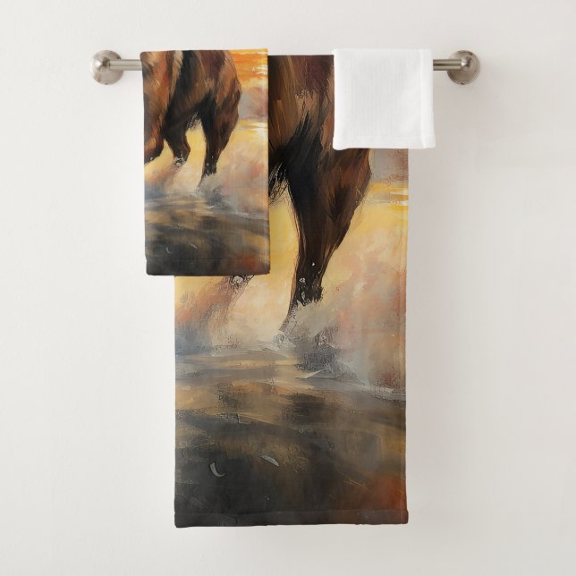 Sandy Paws Belgian Malinois Dog on Beach Sunset  Bath Towel Set (Insitu)