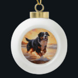 Sandy Paws Bernese Mountain Dog on Beach Sunset  Ceramic Ball Christmas Ornament<br><div class="desc">Immerse yourself in the tranquil beauty of our "Sandy Paws and Sunset Hues" dog on beach sunset design. This captivating scene captures the essence of a perfect evening at the shore, with a loyal canine companion enjoying the golden sands and the breathtaking hues of the setting sun. Whether you're a...</div>