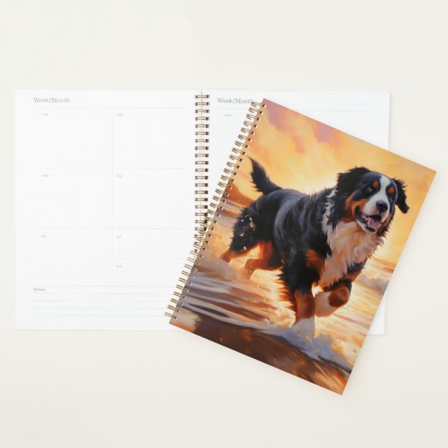 Sandy Paws Bernese Mountain Dog on Beach Sunset  Planner (Display)